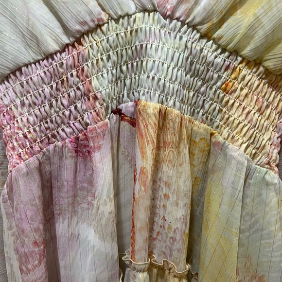 Lavender Brown mini dress V-neckline bell sleeves
tiered skirt pastel large NWT - Picture 6 of 10